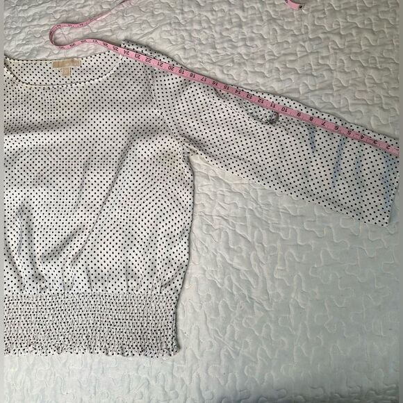 Michael Michael Kors Polka Dot Blouse Vintage-Inspired Chic Smocked Hem Large - Picture 11 of 11